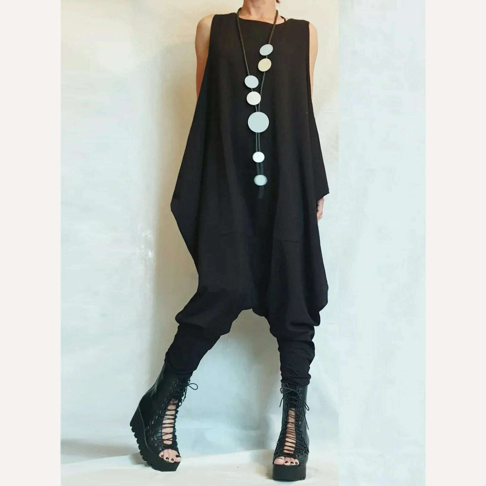 KIMLUD, Women's Jumpsuit Black Sleeveless Harem Long Pants Harajuku Street Outfit Style Suspender O-neck Low Waisted Tank Top Jumpsuit, KIMLUD Womens Clothes
