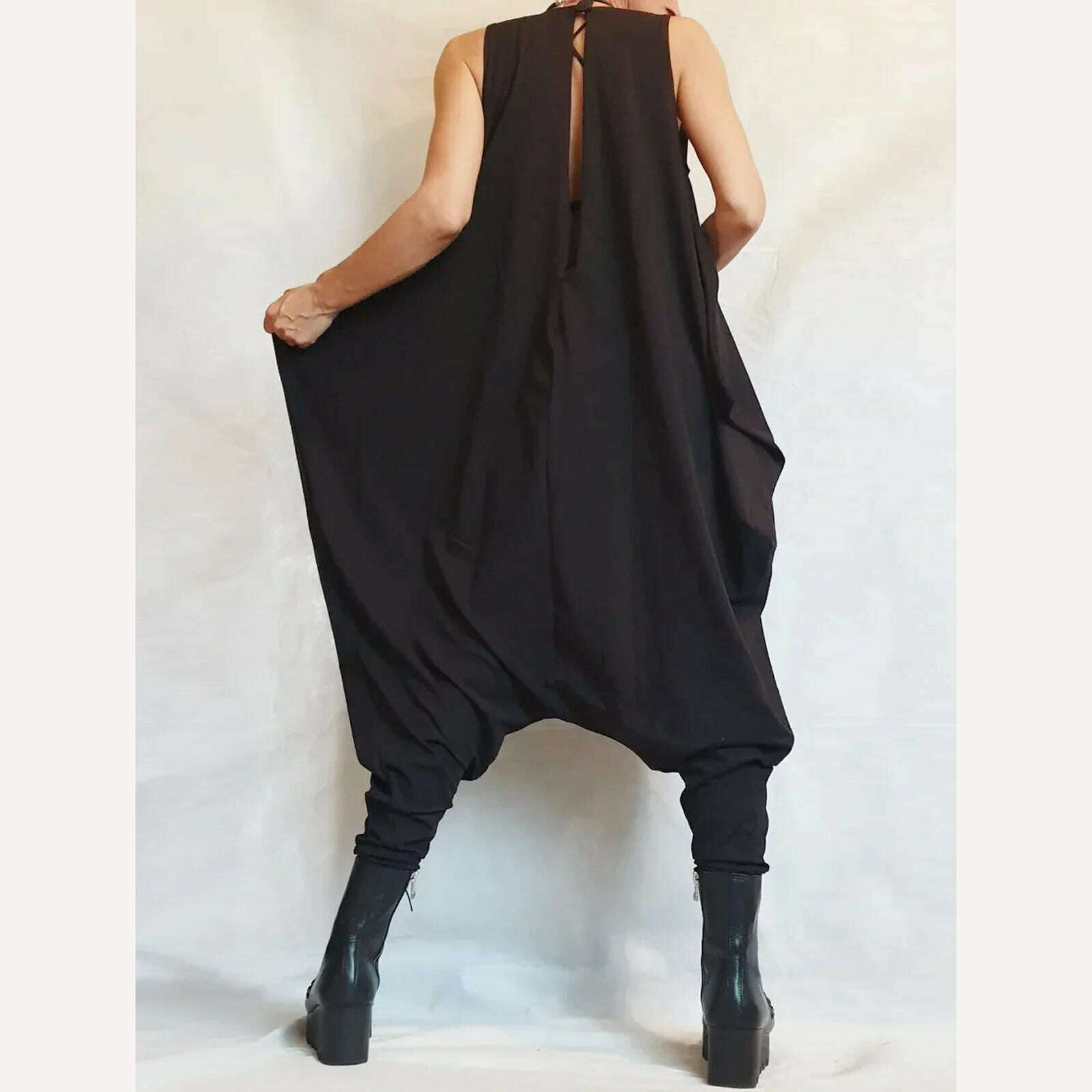 KIMLUD, Women's Jumpsuit Black Sleeveless Harem Long Pants Harajuku Street Outfit Style Suspender O-neck Low Waisted Tank Top Jumpsuit, KIMLUD Womens Clothes