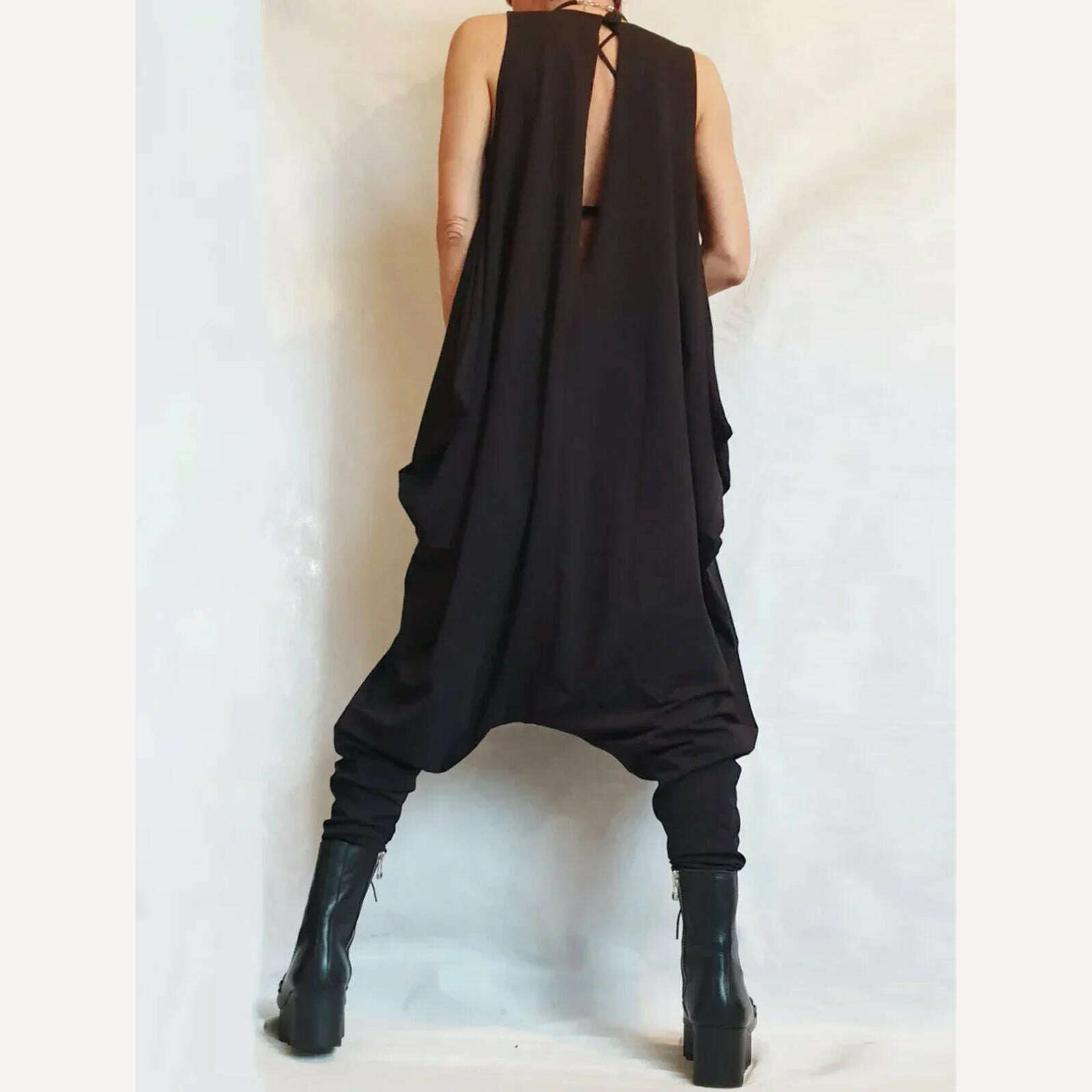 KIMLUD, Women's Jumpsuit Black Sleeveless Harem Long Pants Harajuku Street Outfit Style Suspender O-neck Low Waisted Tank Top Jumpsuit, KIMLUD Womens Clothes