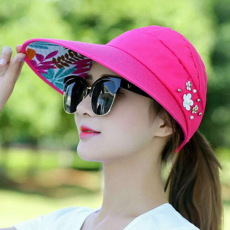 KIMLUD, Womens Ladies Summer Wide Brim Foldable Sun Hat Anti-UV Beach Visor Caps Hats, PURPLE, KIMLUD Womens Clothes