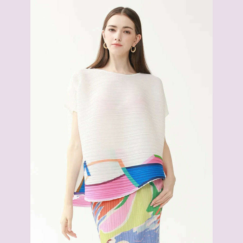 KIMLUD, Women's Long-Sleeved T-Shirt Casual Loose Style Round Neck Color Block Printed Top for Spring 2024, KIMLUD Womens Clothes
