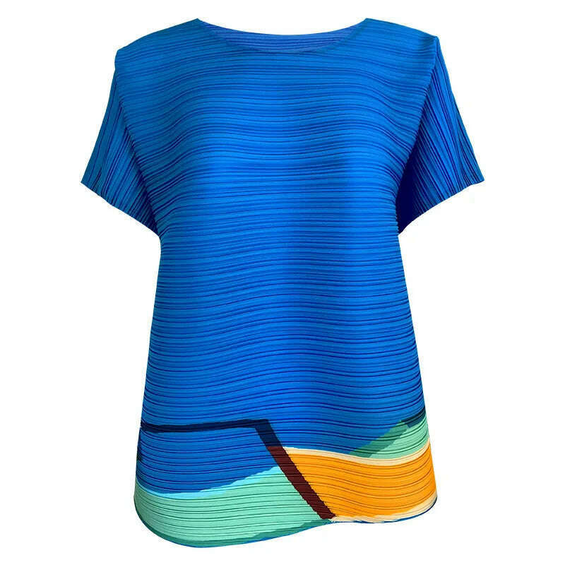 KIMLUD, Women's Long-Sleeved T-Shirt Casual Loose Style Round Neck Color Block Printed Top for Spring 2024, picture color / One Size, KIMLUD APPAREL - Womens Clothes