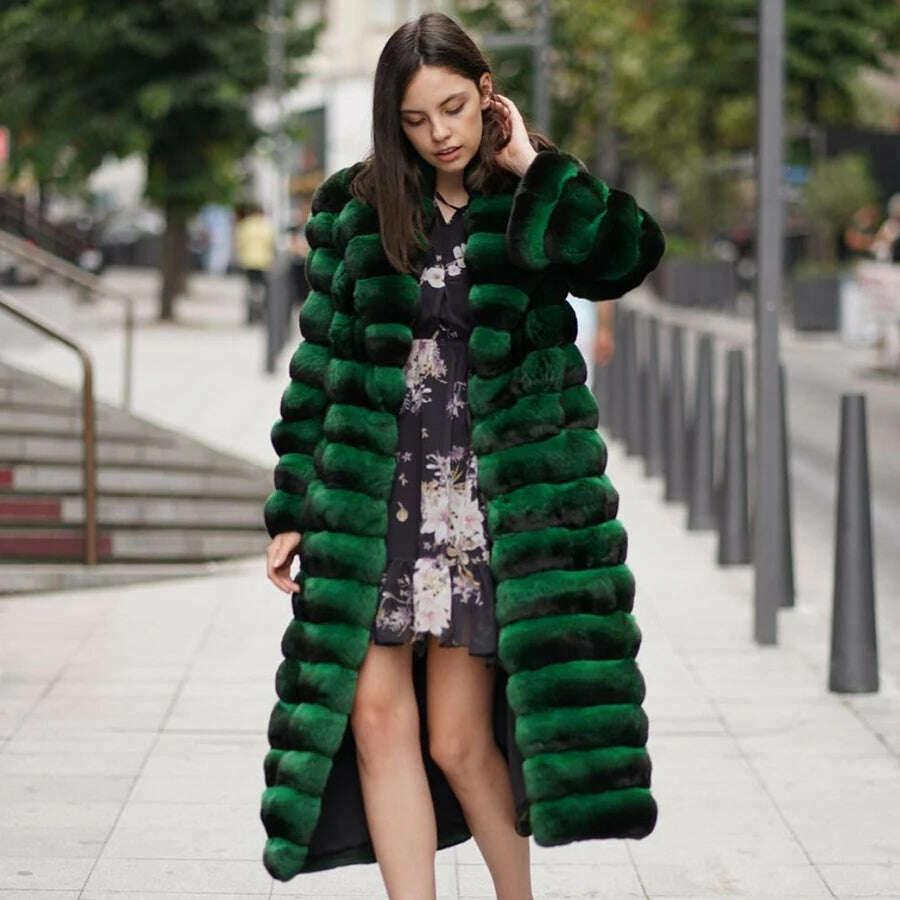 KIMLUD, Women's Long Winter Coat Chinchilla Luxury Real Rex Rabbit Fur Coats For Women Fur Coat Women Warm Best Seller, KIMLUD Womens Clothes