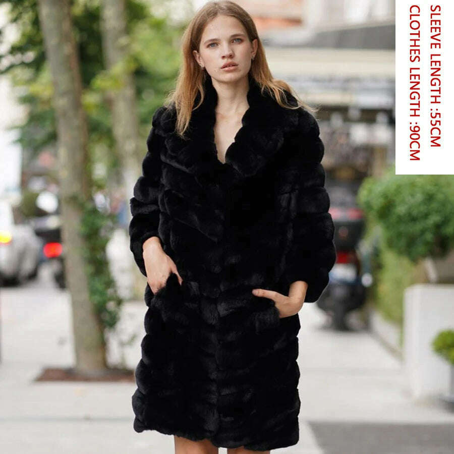 KIMLUD, Women's Long Winter Coat Chinchilla Luxury Real Rex Rabbit Fur Coats For Women Fur Coat Women Warm Best Seller, 3 / XXXL-BUST-120CM, KIMLUD Womens Clothes