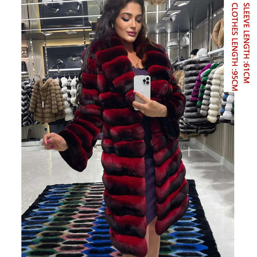KIMLUD, Women's Long Winter Coat Chinchilla Luxury Real Rex Rabbit Fur Coats For Women Fur Coat Women Warm Best Seller, 2 / XXXL-BUST-120CM, KIMLUD Womens Clothes