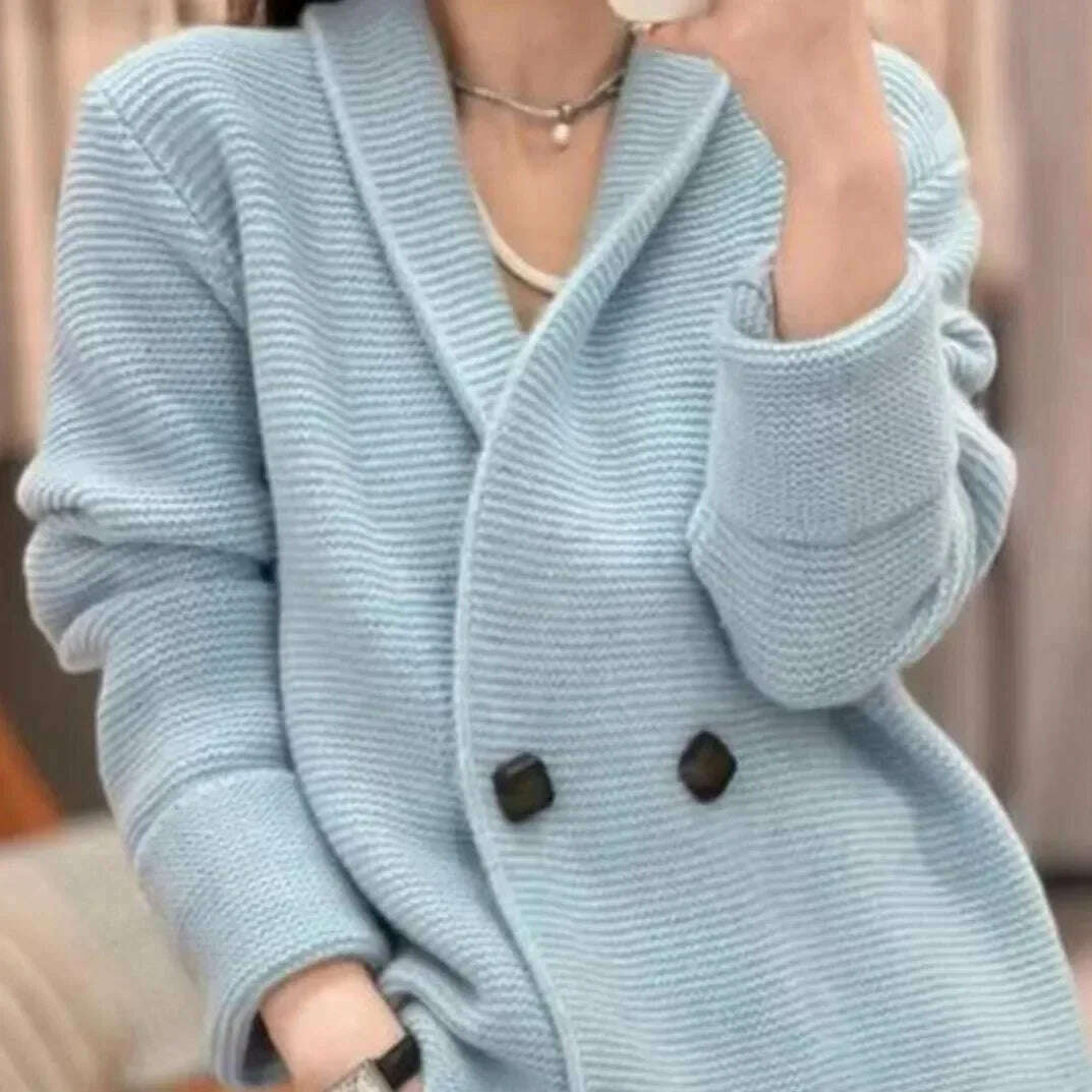 Women's Loose and Lazy Style Mid-length Sweater, Casual Coats, Simple Knit Cardigan, Korean Style, Spring, Autumn - KIMLUD