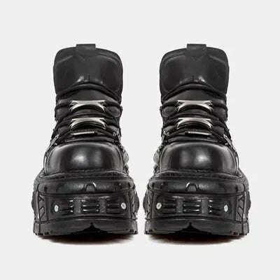 Women's men Punk Style Leather Shoes Lace-up Heel Height Couple Platform Gothic Ankle Boots Metal Decor Thick Bottom Sneakers 45 - KIMLUD