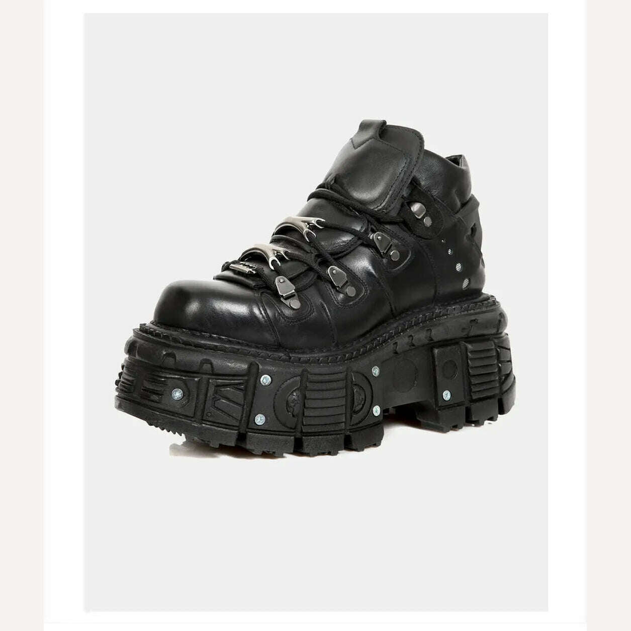Women's men Punk Style Leather Shoes Lace-up Heel Height Couple Platform Gothic Ankle Boots Metal Decor Thick Bottom Sneakers 45 - KIMLUD