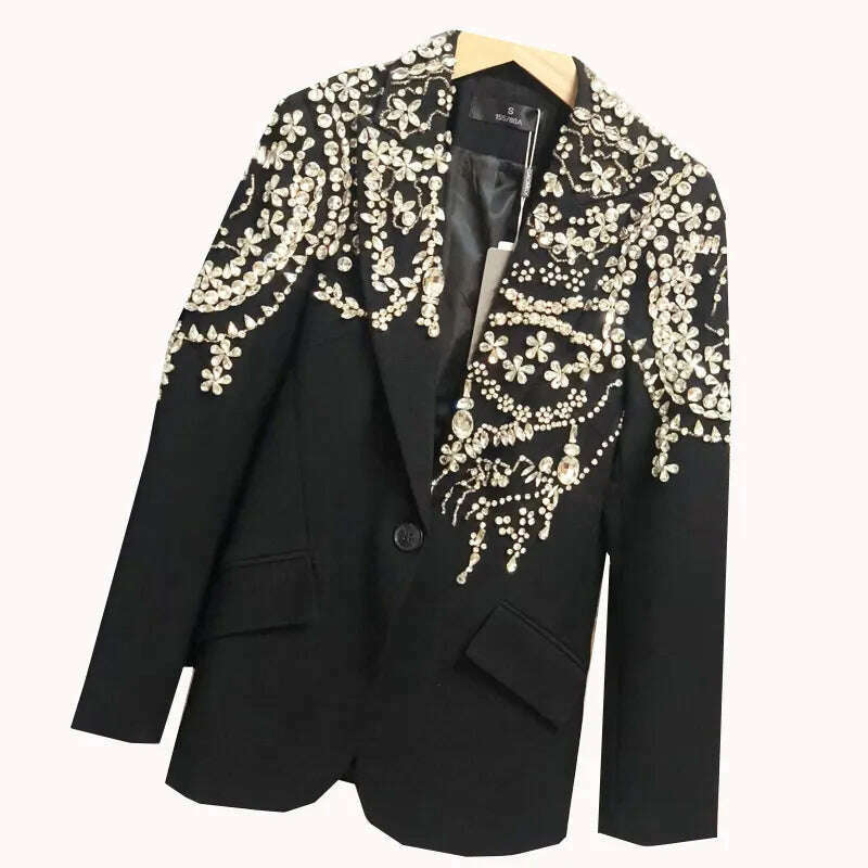 Women's new 2024 christmas gift Rhinestones Beading Party Blazer Long Sleeve  Luxury  Elegant Suit blazer Jackets, KIMLUD Women's Clothes