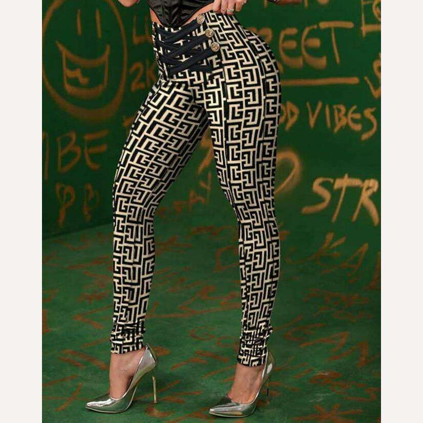 KIMLUD, Women's Pants 2023 Autumn/Winter New Fashion and Leisure Denim Look Print High Waist Butt Lift Skinny Pants Women Clothing Y2K, KIMLUD Womens Clothes