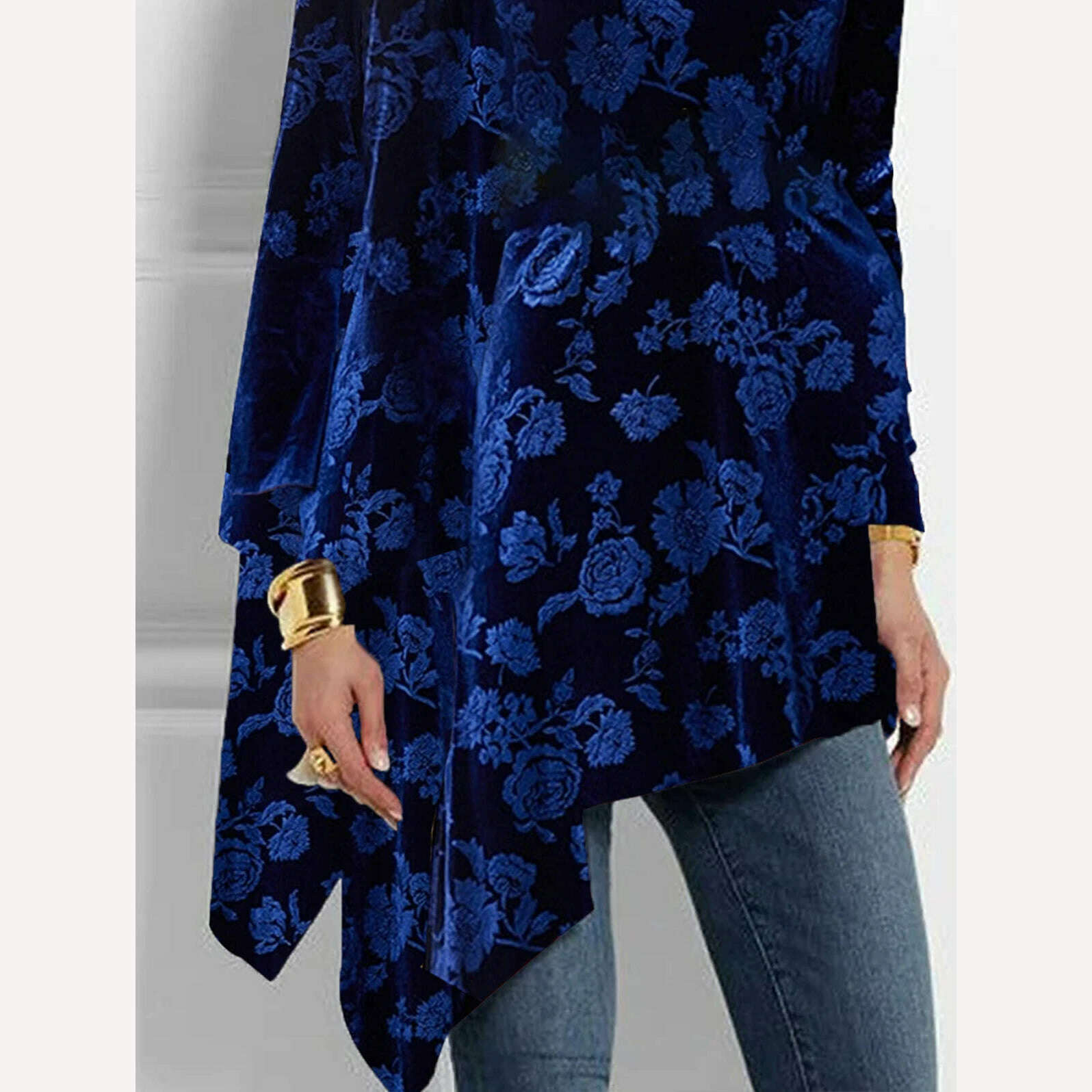 KIMLUD, Women's Plus Size Irregular Hem Blouse Autumn Winter Fashion Retro Long Sleeve T-Shirt Turtleneck Casual Loose Asymmetrical Top, KIMLUD Women's Clothes