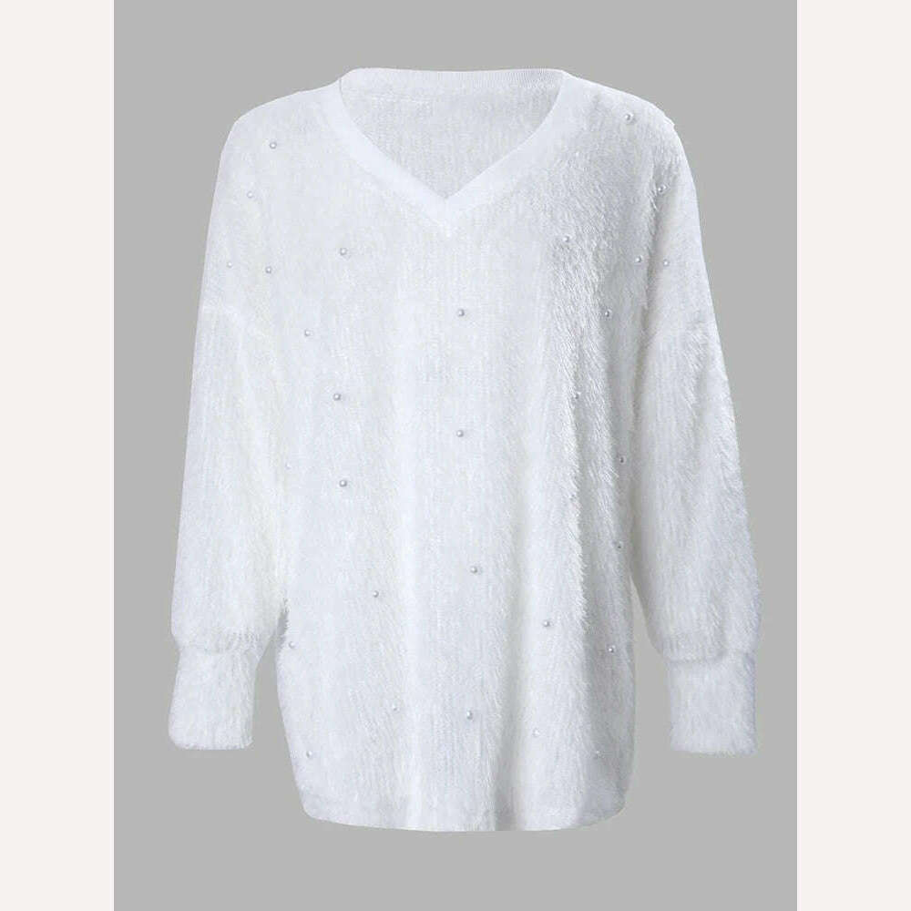 Women's Pullover Sweater Jumper Ribbed Knit Oversized Solid Color V Neck Stylish Casual Outdoor Daily Fall Winter - KIMLUD