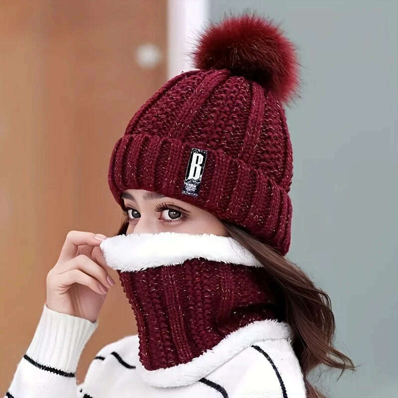 KIMLUD, Women's Scarf Hat Winter Cycling Padded Warm Knitted Wool Hat Thickened Windproof Scarf Hat Warm and Cold Knitted Hat, KIMLUD Womens Clothes
