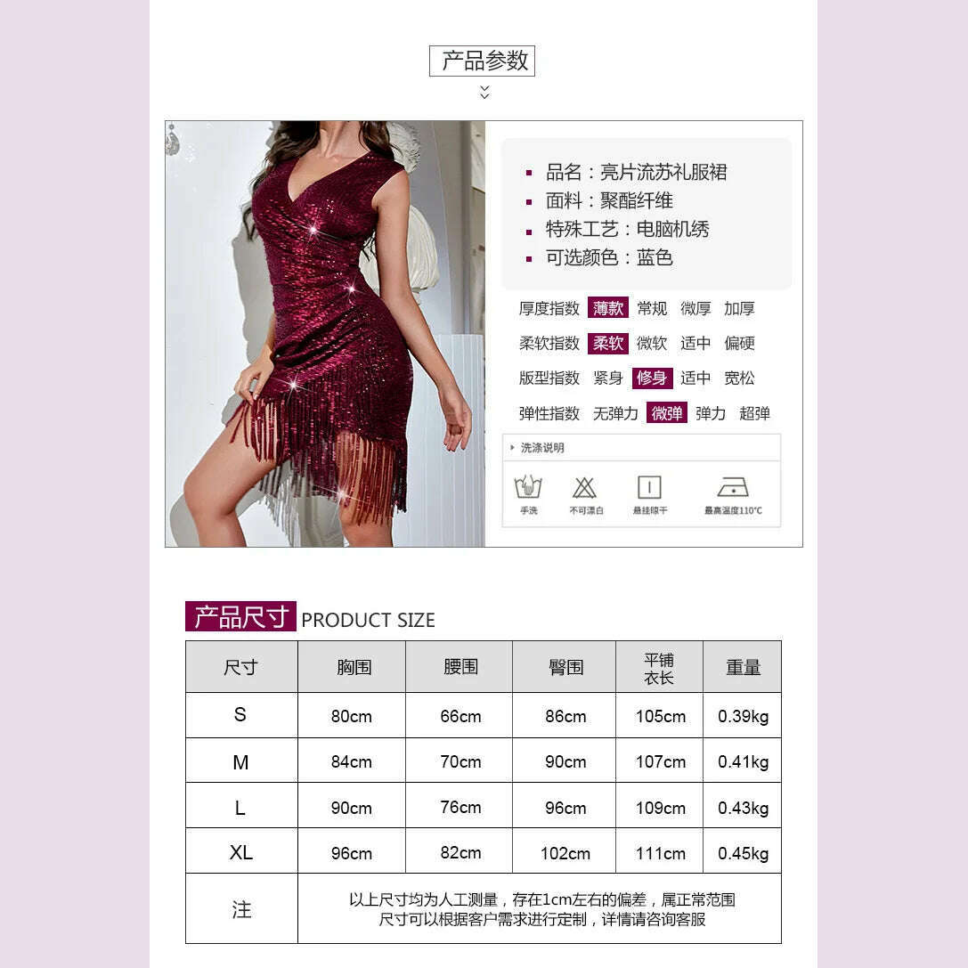 KIMLUD, Women's Sexy 1920s Deep V Evening Dress Gatsby Style vestidos Ladies Vintage Burgundy Sequined Tassel Irregular Hem Dresses 2022, KIMLUD Womens Clothes