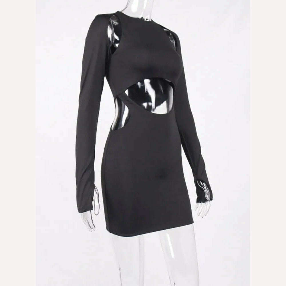 KIMLUD, Women's Sexy Black Bodycon Dress Long Sleeve Mini Dresses Casual Fashion Club Party Women Clothes Elegant, KIMLUD Women's Clothes
