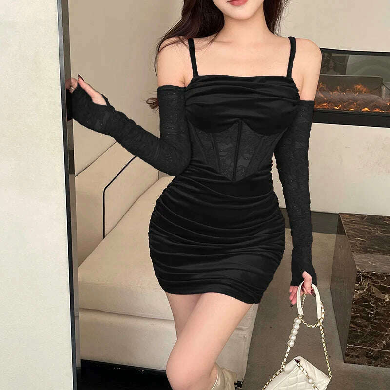 KIMLUD, Women's Sexy Style Christmas New Year's Suede Lace Dress Clip Dress Includes Glove Style Skirt CF23660LL/CF23649GN, Short black skirt / S, KIMLUD Women's Clothes
