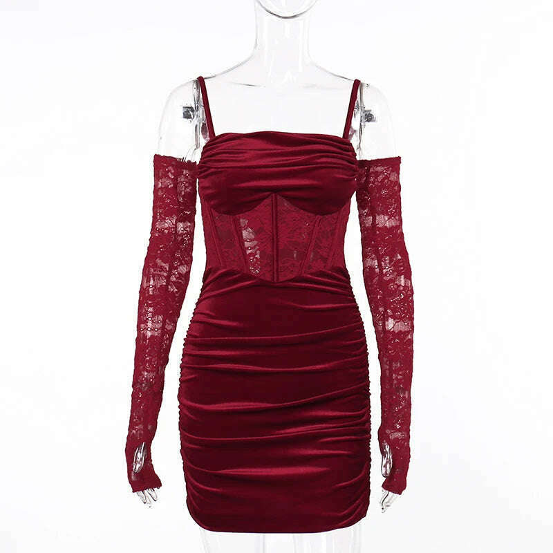 KIMLUD, Women's Sexy Style Christmas New Year's Suede Lace Dress Clip Dress Includes Glove Style Skirt CF23660LL/CF23649GN, Short red skirt / S, KIMLUD Women's Clothes