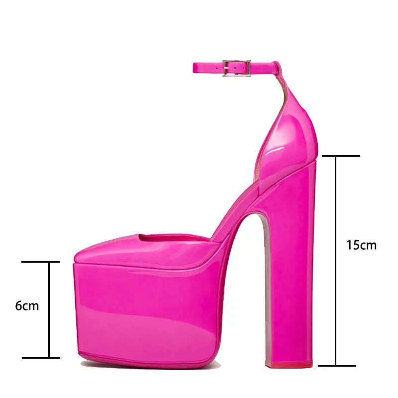 KIMLUD, Women's shoes, ultra-high platform shoes, waterproof shoes, thick high heels, square toe design, shallow cut, Mary Jane lace, KIMLUD Womens Clothes