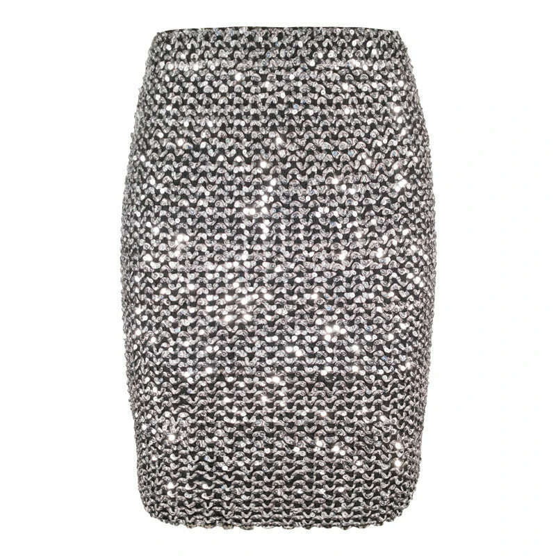 KIMLUD, Womens Skirts Gold Sequined Mini Skirt Stretchy Bodycon Skirt Short Wrap Skirt for Office Lady Party Girl Saia, Silver / One Size, KIMLUD APPAREL - Womens Clothes