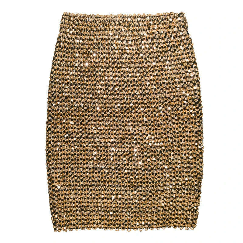 KIMLUD, Womens Skirts Gold Sequined Mini Skirt Stretchy Bodycon Skirt Short Wrap Skirt for Office Lady Party Girl Saia, KIMLUD Women's Clothes
