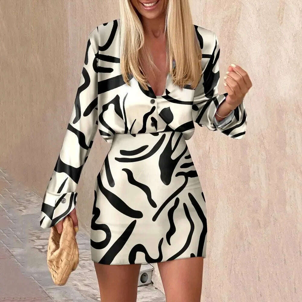 KIMLUD, Women's Spring Autumn New Printed Shirt Long Sleeve Set Fashion Slim Elegant Female  Office Dresses Mini Skirt 2 Piece Set 2023, KIMLUD Women's Clothes