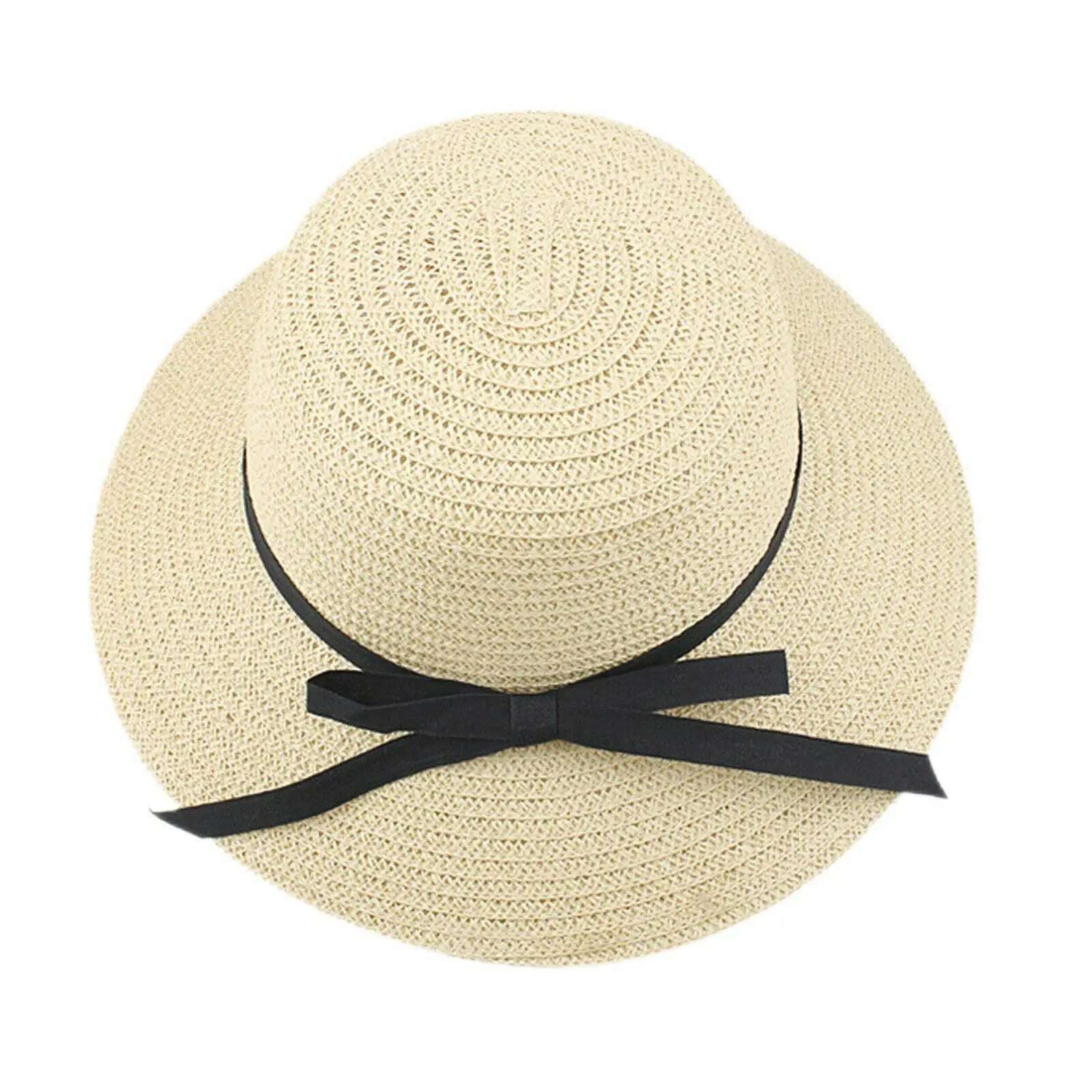 KIMLUD, Women's Straw Sun Hat Wide Brim Flat Beach Hat Summer Sun Protection Cowboy Style Hat Rolled Up Packable Panama Hats, B style Beige / One Size / China, KIMLUD Womens Clothes