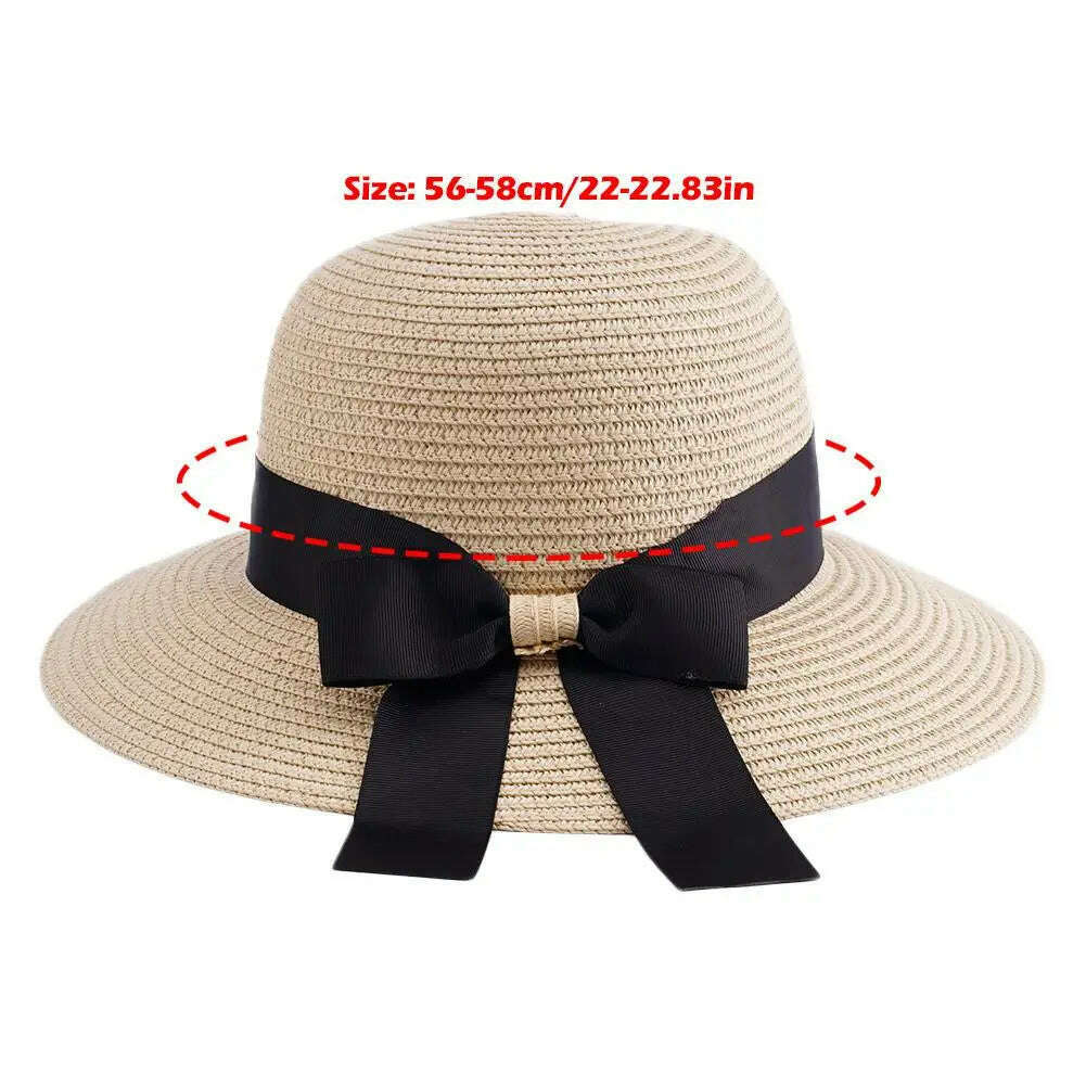 KIMLUD, Women's Straw Sun Hat Wide Brim Flat Beach Hat Summer Sun Protection Cowboy Style Hat Rolled Up Packable Panama Hats, KIMLUD Womens Clothes