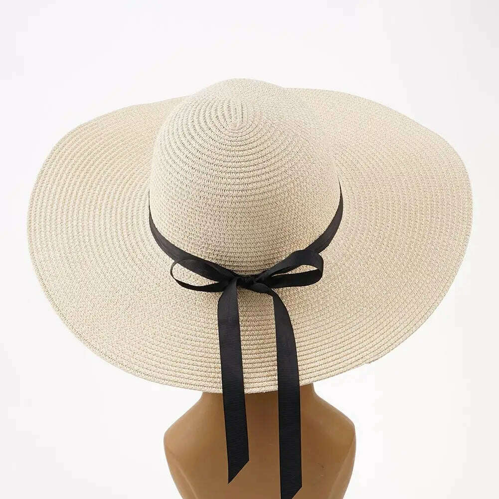KIMLUD, Women's Straw Sun Hat Wide Brim Flat Beach Hat Summer Sun Protection Cowboy Style Hat Rolled Up Packable Panama Hats, KIMLUD Womens Clothes