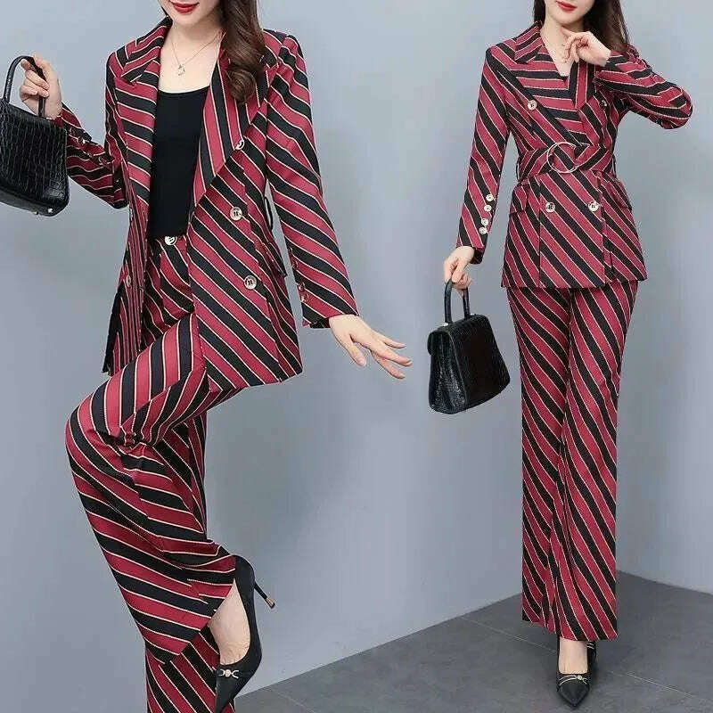 KIMLUD, Women's Suit Suit 2023 Spring and Autumn New Fashion Print Thin Blazers Coat Pants Two-piece Korean Elegant Casual Matching Set, Red Set / M(40-45Kg), KIMLUD APPAREL - Womens Clothes