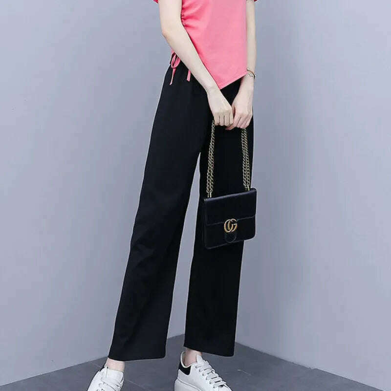 KIMLUD, Women's Suit Suit 2023 Spring and Autumn New Fashion Print Thin Blazers Coat Pants Two-piece Korean Elegant Casual Matching Set, Black Pants / M(40-45Kg), KIMLUD Women's Clothes