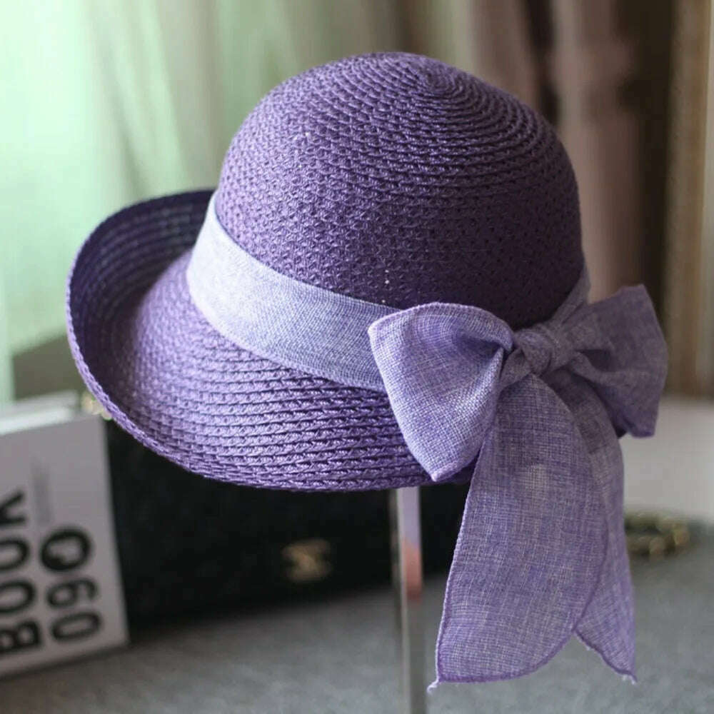 Women's Summer Hat Beach Outing Sun Hat Straw Hat Foldable Straw Hat Woman Travel Female Vacation UV Protection Visor Hat - KIMLUD