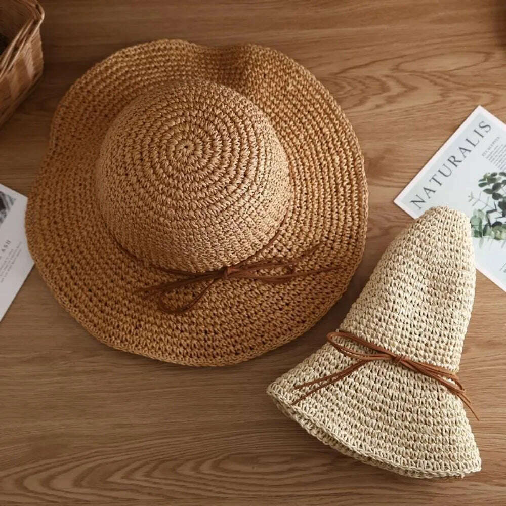 Women's Summer Hat Beach Outing Sun Hat Straw Hat Foldable Straw Hat Woman Travel Female Vacation UV Protection Visor Hat - KIMLUD
