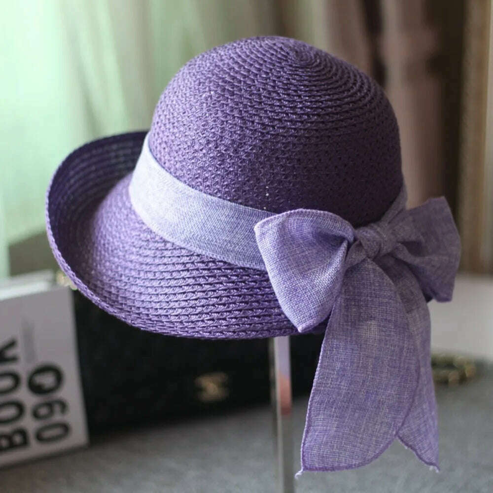Women's Summer Hat Beach Outing Sun Hat Straw Hat Foldable Straw Hat Woman Travel Female Vacation UV Protection Visor Hat - KIMLUD