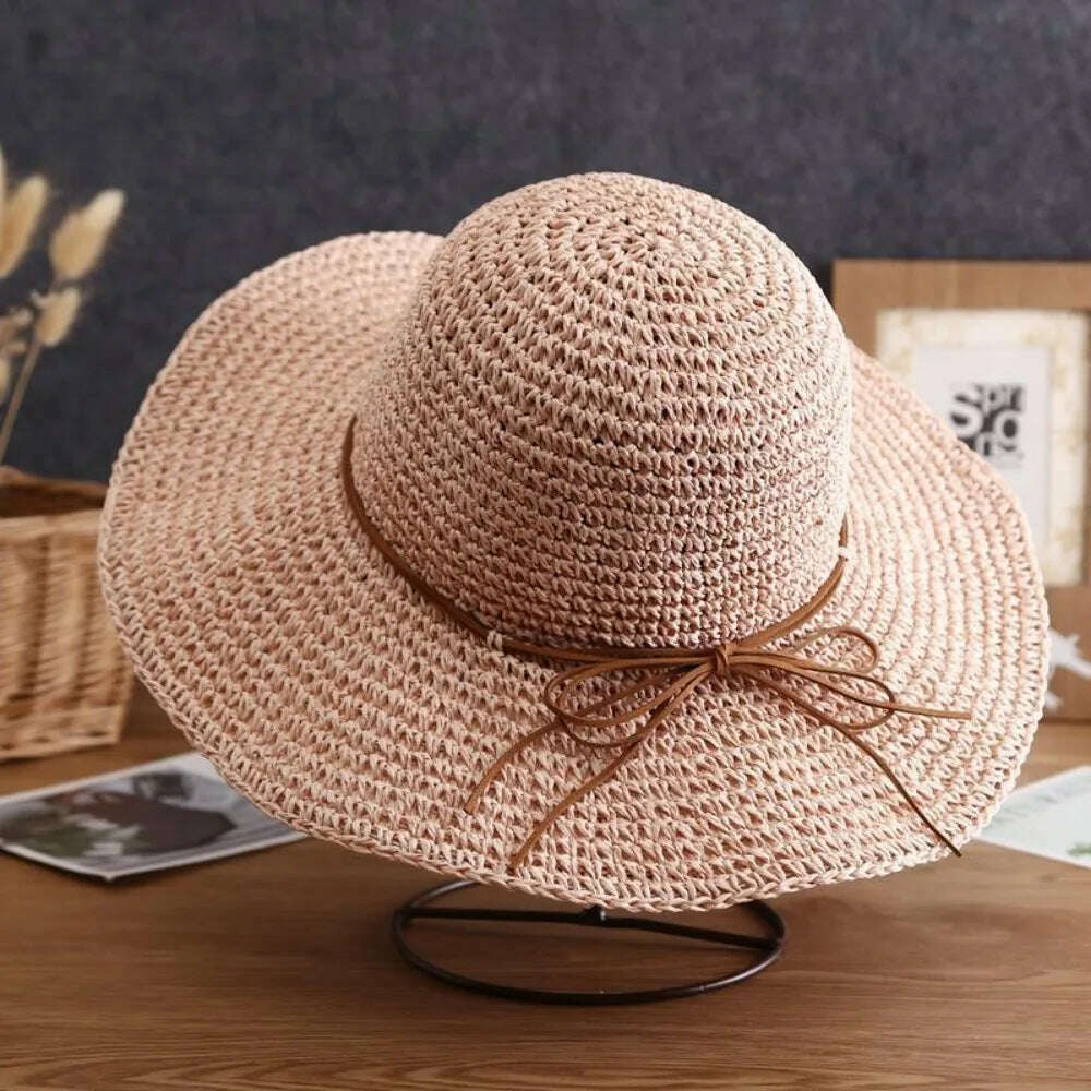 KIMLUD, Women's Summer Hat Beach Outing Sun Hat Straw Hat Foldable Straw Hat Woman Travel Female Vacation UV Protection Visor Hat, KIMLUD Womens Clothes