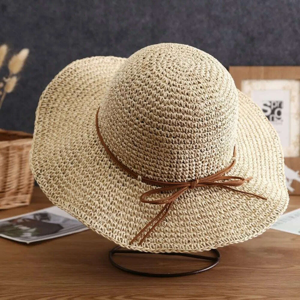 Women's Summer Hat Beach Outing Sun Hat Straw Hat Foldable Straw Hat Woman Travel Female Vacation UV Protection Visor Hat - KIMLUD