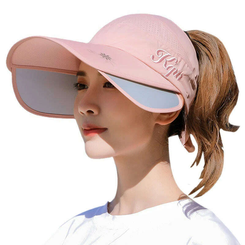 KIMLUD, Women's Sun Hat Cycling Breathable Visor Caps Female Scalable Brim Empty Top Baseball Cap Wide Brim Cap UV Protection Beach Hats, KIMLUD Women's Clothes