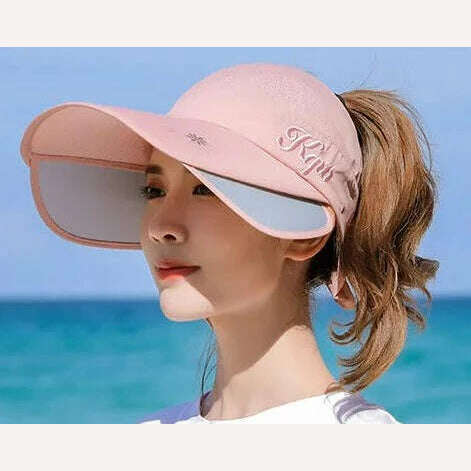 KIMLUD, Women's Sun Hat Cycling Breathable Visor Caps Female Scalable Brim Empty Top Baseball Cap Wide Brim Cap UV Protection Beach Hats, Lotus root Pink / 54-60CM, KIMLUD Womens Clothes