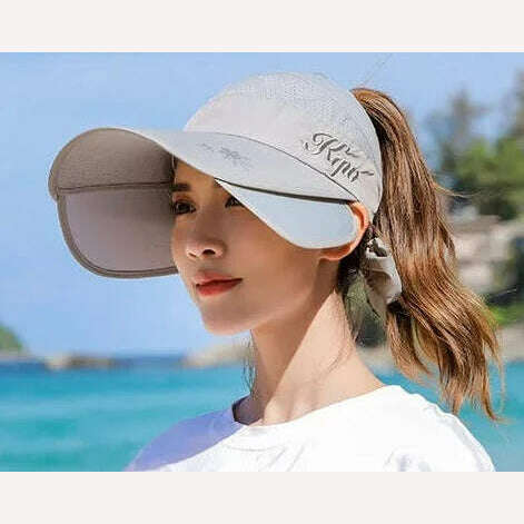 KIMLUD, Women's Sun Hat Cycling Breathable Visor Caps Female Scalable Brim Empty Top Baseball Cap Wide Brim Cap UV Protection Beach Hats, Grey / 54-60CM, KIMLUD Women's Clothes