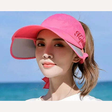 KIMLUD, Women's Sun Hat Cycling Breathable Visor Caps Female Scalable Brim Empty Top Baseball Cap Wide Brim Cap UV Protection Beach Hats, Red / 54-60CM, KIMLUD Women's Clothes
