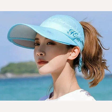 KIMLUD, Women's Sun Hat Cycling Breathable Visor Caps Female Scalable Brim Empty Top Baseball Cap Wide Brim Cap UV Protection Beach Hats, Sky blue / 54-60CM, KIMLUD Women's Clothes