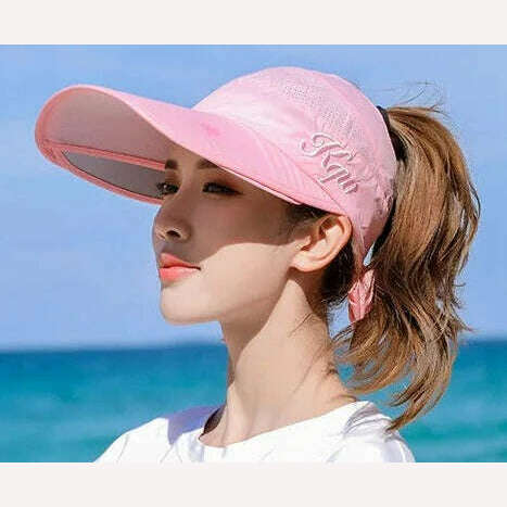 KIMLUD, Women's Sun Hat Cycling Breathable Visor Caps Female Scalable Brim Empty Top Baseball Cap Wide Brim Cap UV Protection Beach Hats, Pink / 54-60CM, KIMLUD Womens Clothes