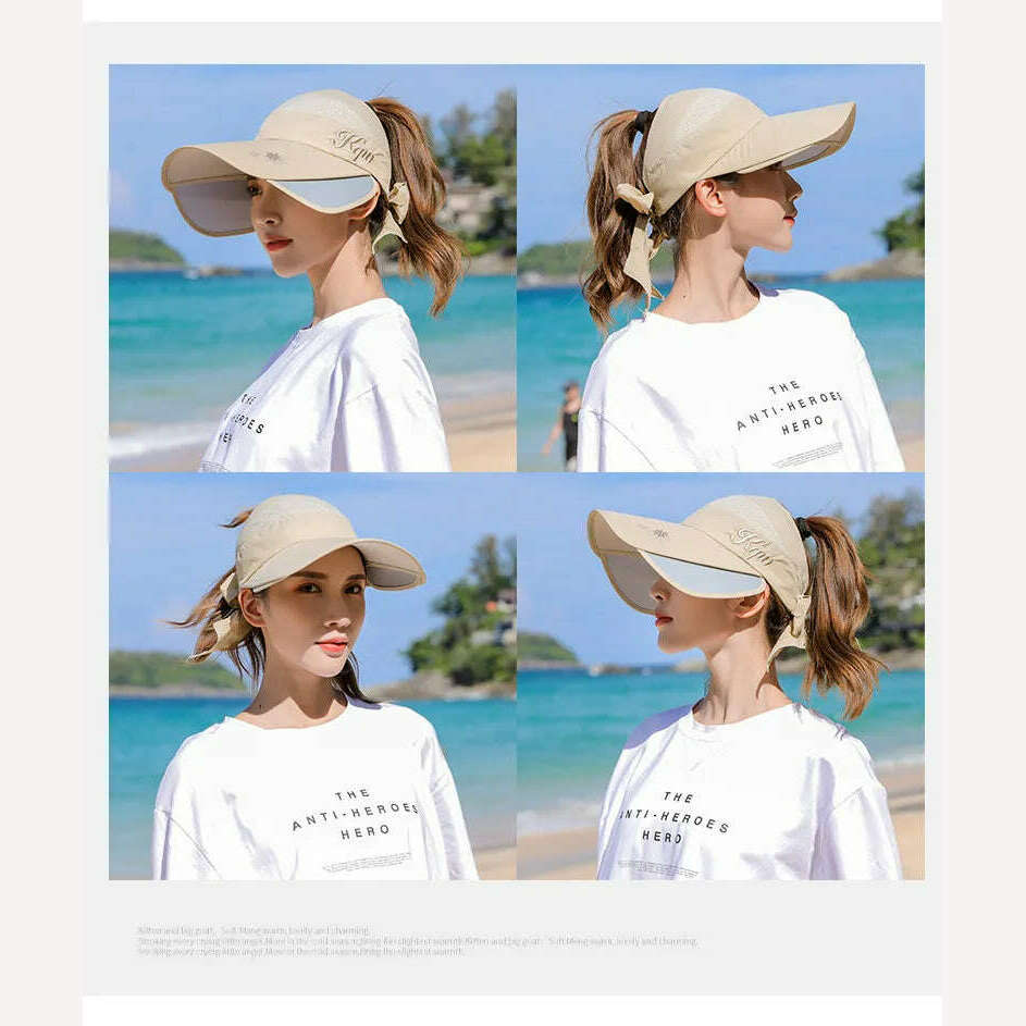 KIMLUD, Women's Sun Hat Cycling Breathable Visor Caps Female Scalable Brim Empty Top Baseball Cap Wide Brim Cap UV Protection Beach Hats, KIMLUD Womens Clothes