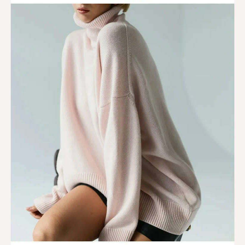 Women's Thick Sweaters Oversize Turtleneck Women Winter Warm White Pullovers Knitted High Neck Oversized Sweater For Women Tops - KIMLUD