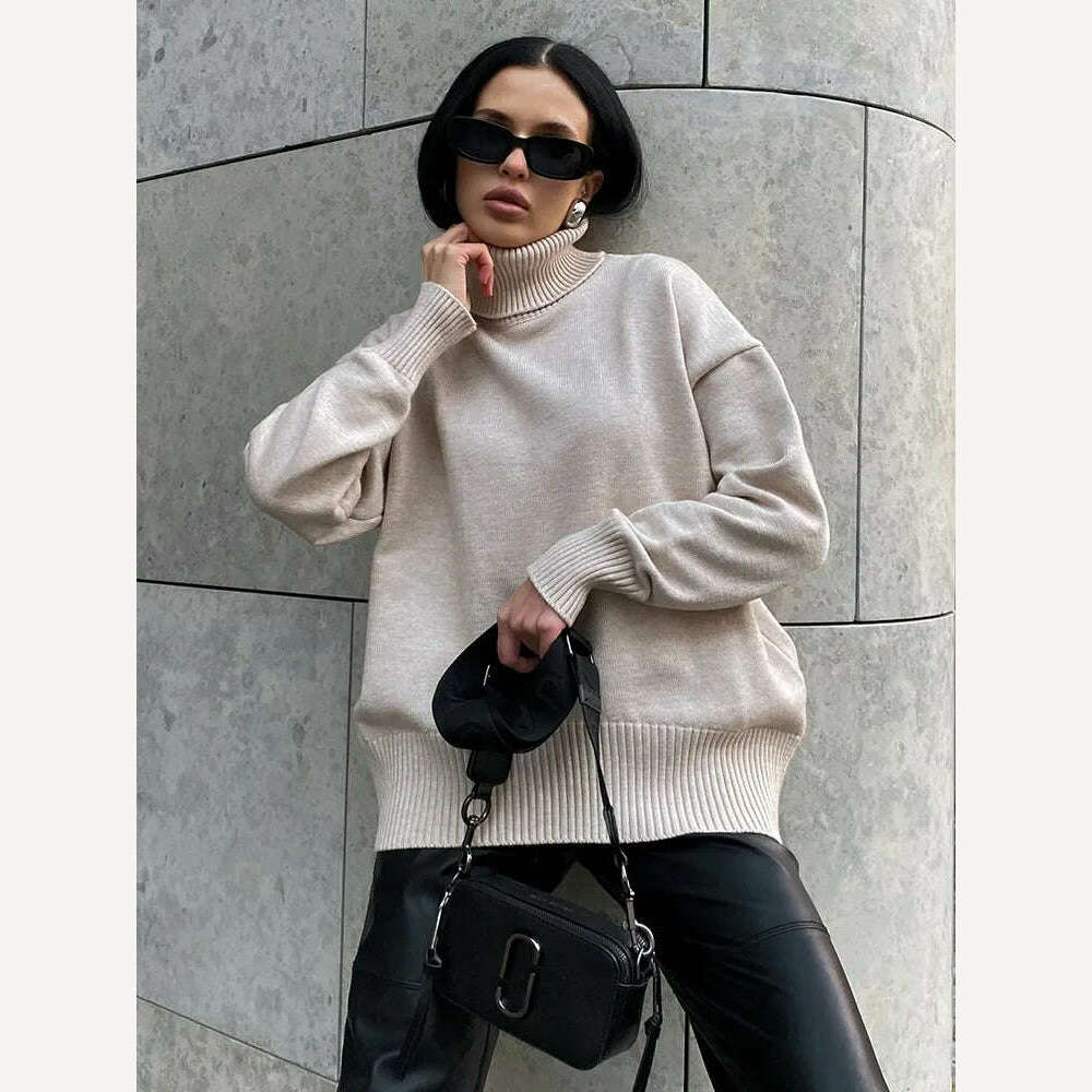 KIMLUD, Women's Thick Sweaters Oversize Turtleneck Women Winter Warm White Pullovers Knitted High Neck Oversized Sweater For Women Tops, KIMLUD Women's Clothes