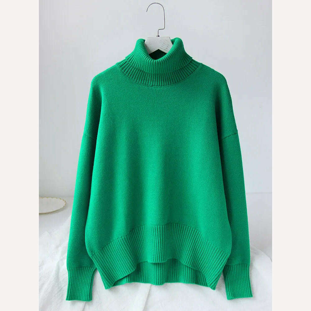 KIMLUD, Women's Thick Sweaters Oversize Turtleneck Women Winter Warm White Pullovers Knitted High Neck Oversized Sweater For Women Tops, green / S, KIMLUD Women's Clothes