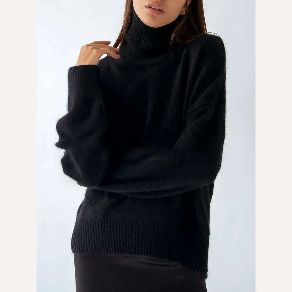 KIMLUD, Women's Thick Sweaters Oversize Turtleneck Women Winter Warm White Pullovers Knitted High Neck Oversized Sweater For Women Tops, black / S, KIMLUD Women's Clothes