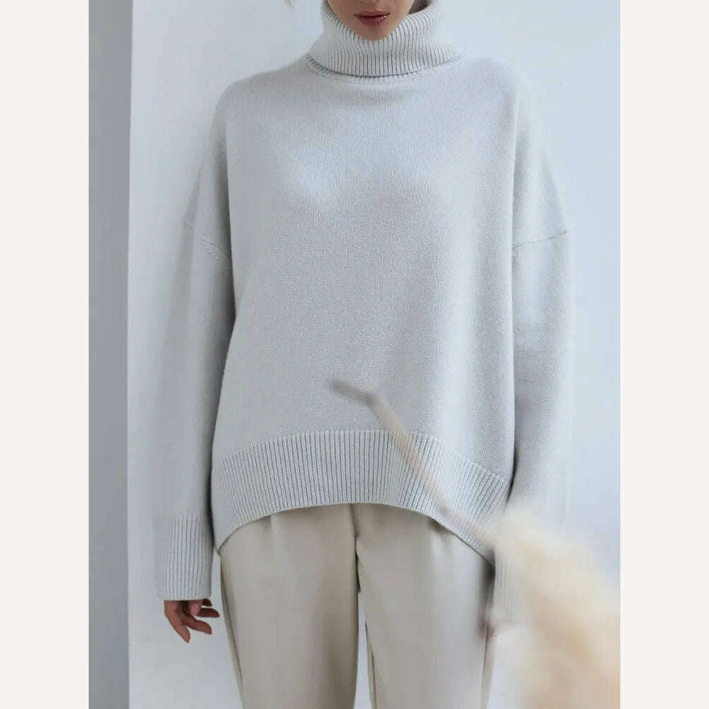 KIMLUD, Women's Thick Sweaters Oversize Turtleneck Women Winter Warm White Pullovers Knitted High Neck Oversized Sweater For Women Tops, Light gray / S, KIMLUD Women's Clothes