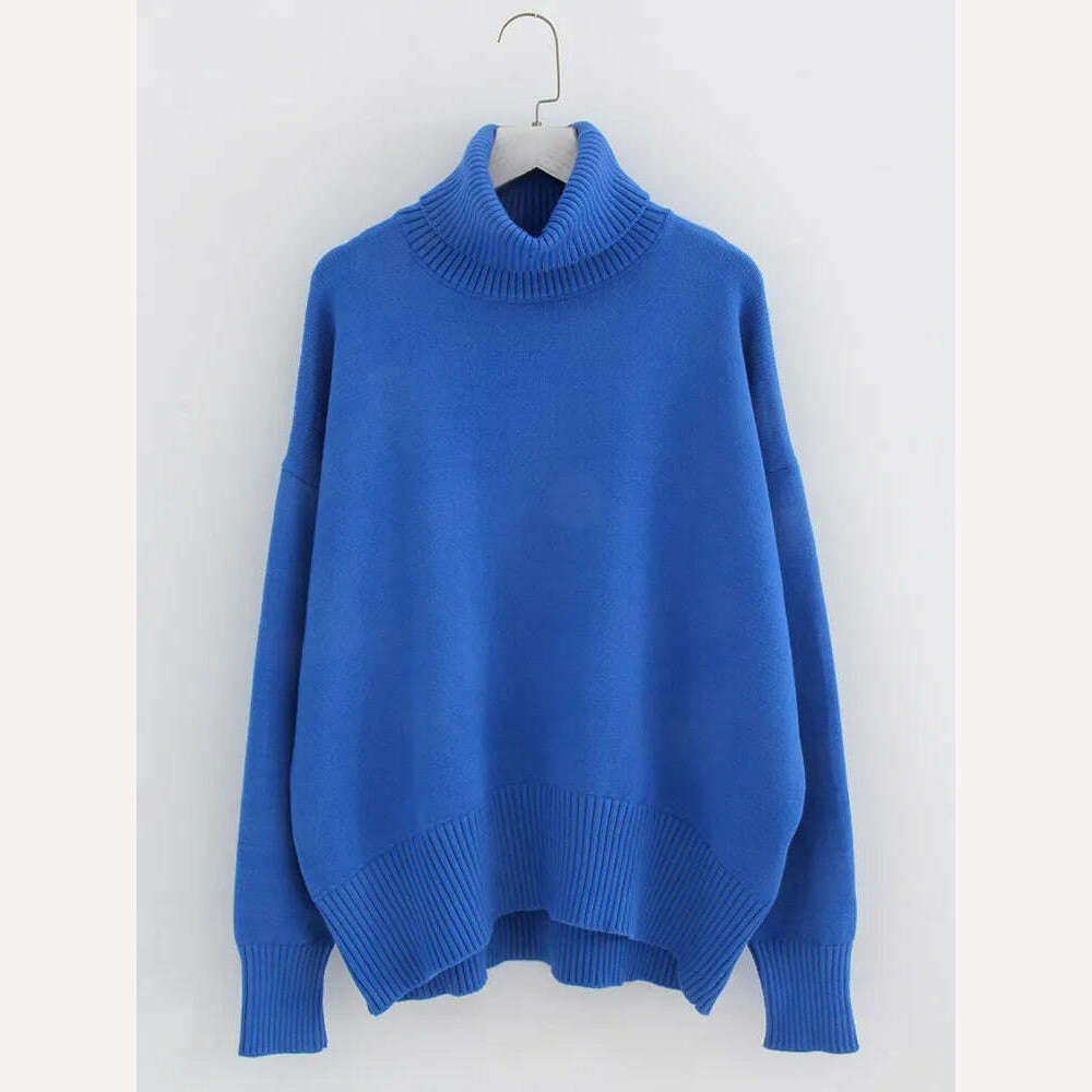 KIMLUD, Women's Thick Sweaters Oversize Turtleneck Women Winter Warm White Pullovers Knitted High Neck Oversized Sweater For Women Tops, Blue / S, KIMLUD Women's Clothes