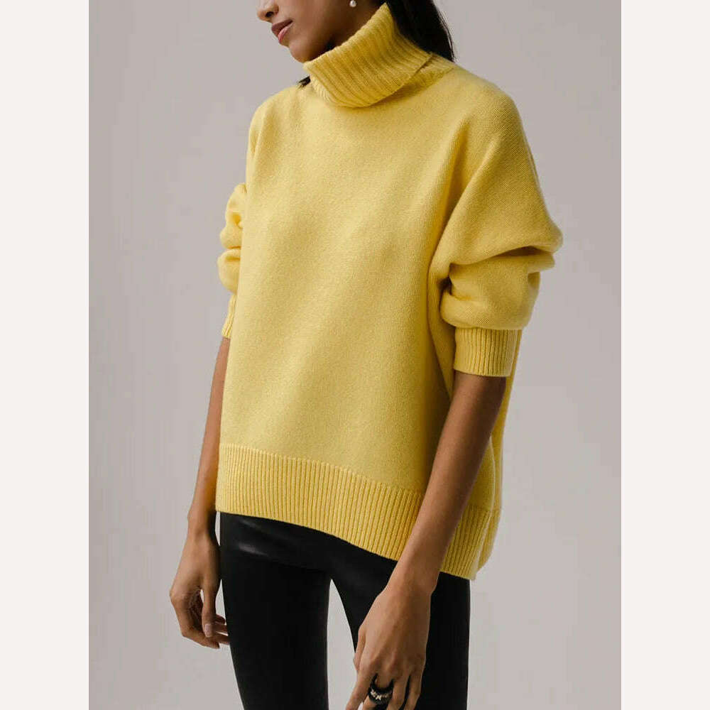 KIMLUD, Women's Thick Sweaters Oversize Turtleneck Women Winter Warm White Pullovers Knitted High Neck Oversized Sweater For Women Tops, Yellow / S, KIMLUD Women's Clothes