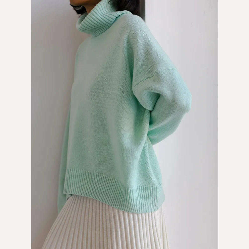 KIMLUD, Women's Thick Sweaters Oversize Turtleneck Women Winter Warm White Pullovers Knitted High Neck Oversized Sweater For Women Tops, Aquamarine / S, KIMLUD Women's Clothes